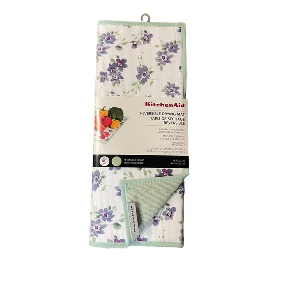 Kitchen Aid Reversible Drying Mat NEW Purple Floral - Picture 2 of 10